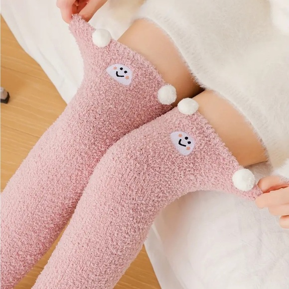 Cartoon Fuzzy High Knee Socks In Pink - Picture 4 of 7